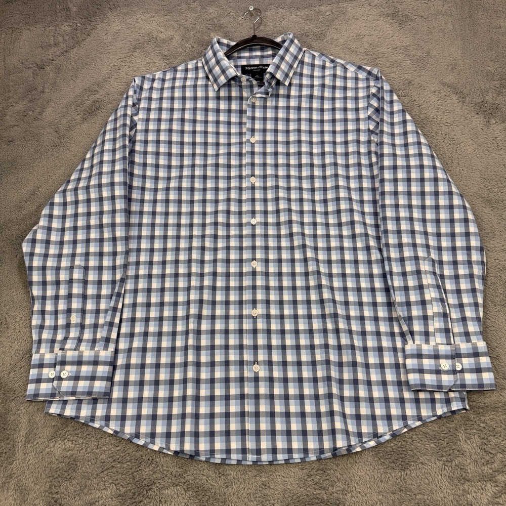 Mizzen + Main Leaward Shirt Men XL Blue Gingham Button L/S Performanceā